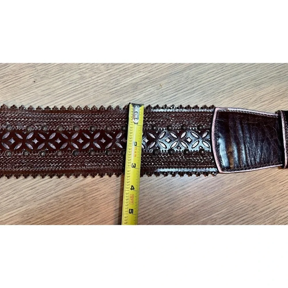 Vintage Streets Ahead Leather Belt Wide Cutout Studded USA Boho M